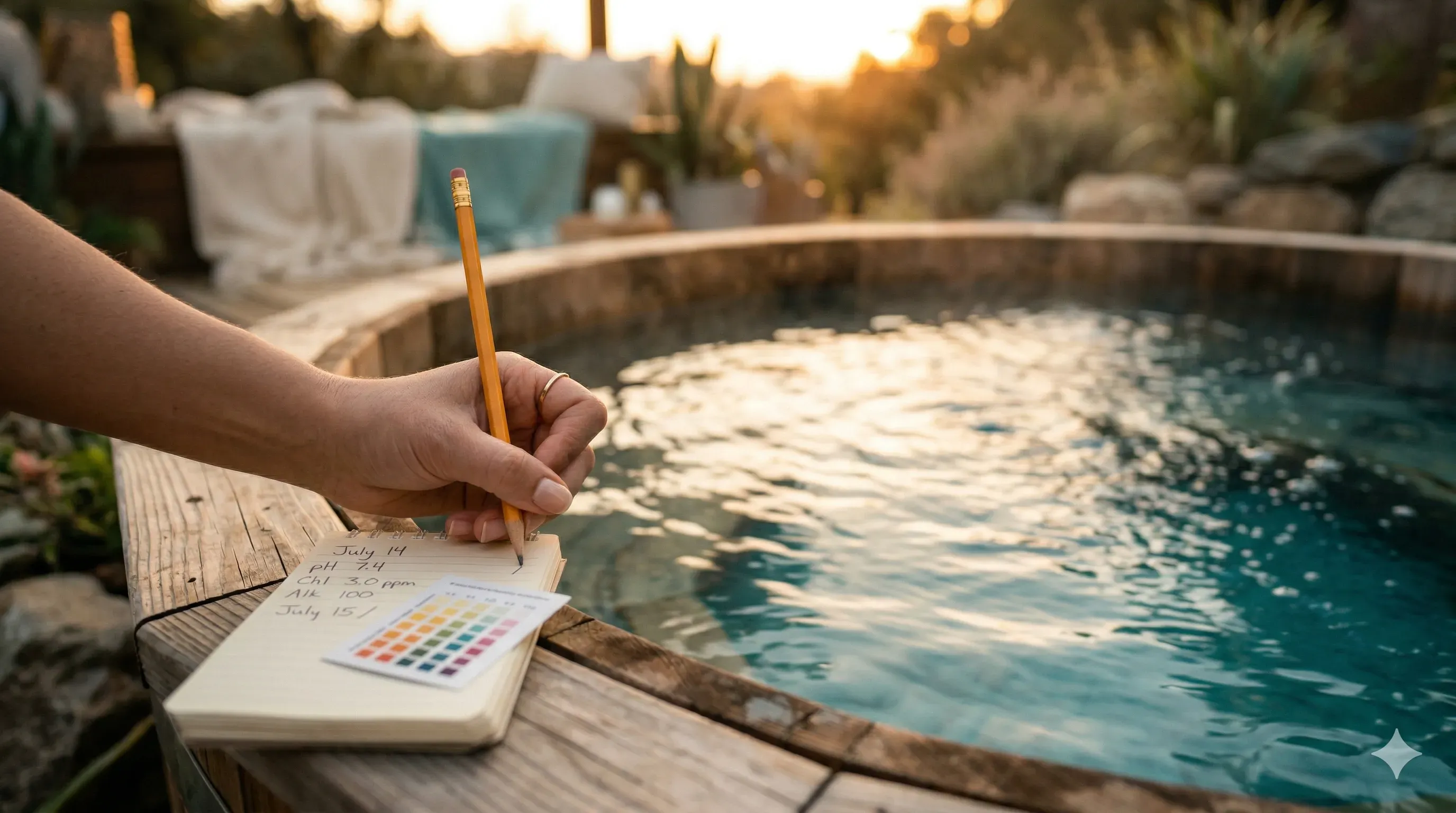 Warm teal water in a clean hot tub with soft ambient light and gentle steam